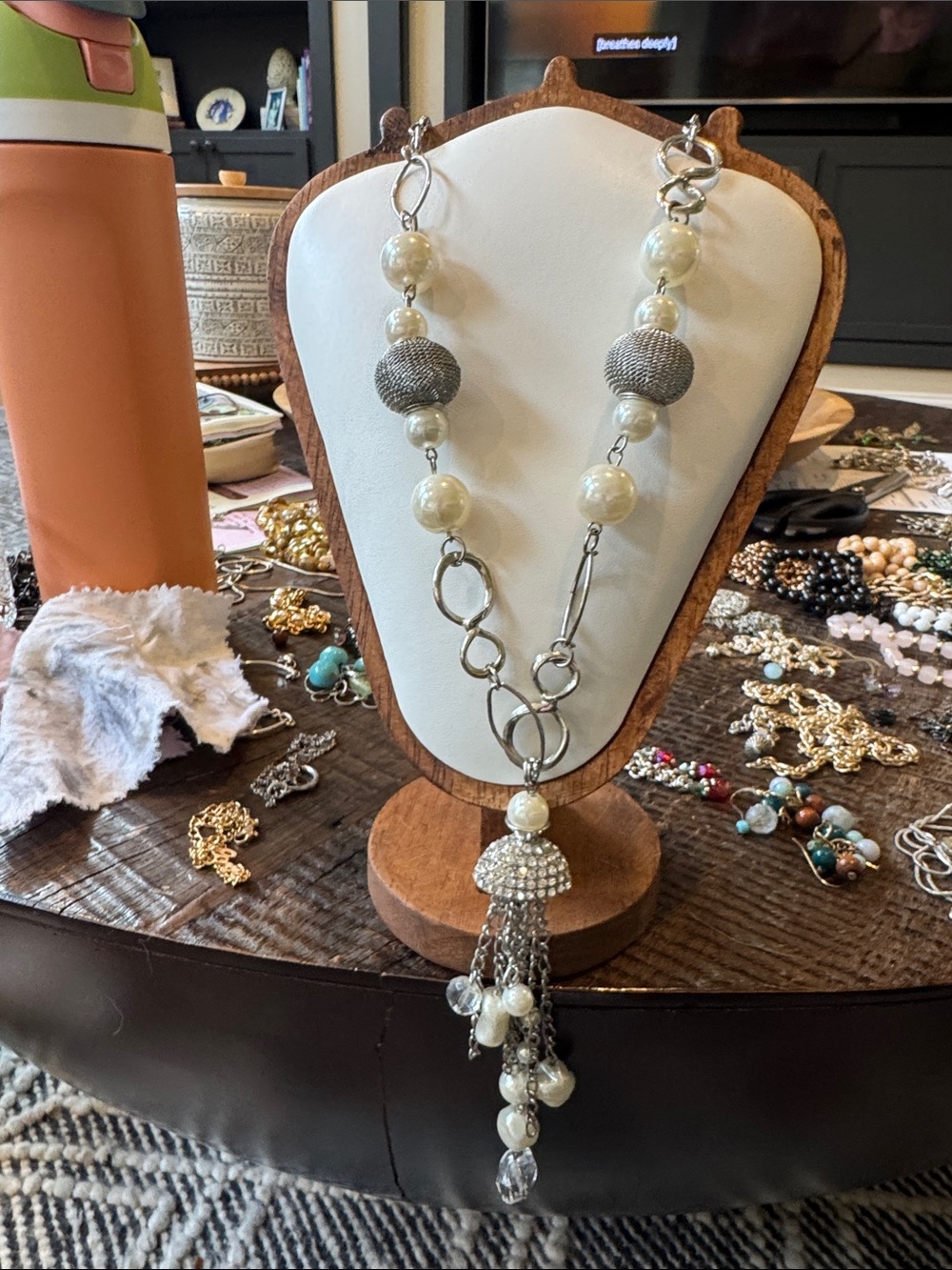 Elegant Silver & Pearl Tassel Necklace - Women Jewelry